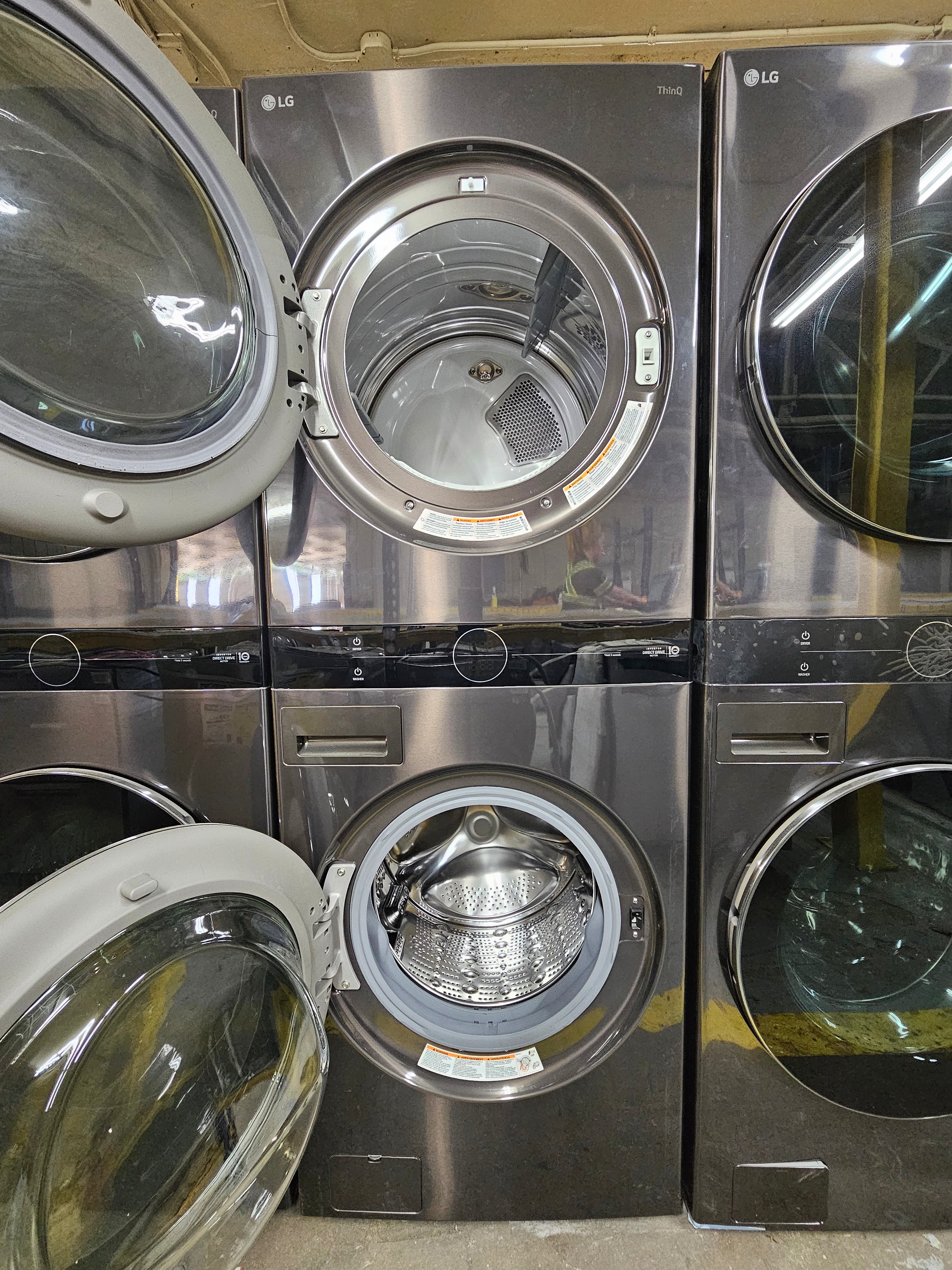 LG Washtower Stacked SMART Laundry Center 4.5 Cu.Ft. Front Load Washer & 7.4 Cu.Ft. Electric Dryer in Black Steel w/ Steam